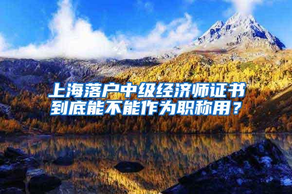 上海落户中级经济师证书到底能不能作为职称用？