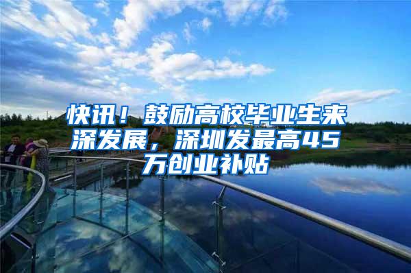 快讯！鼓励高校毕业生来深发展，深圳发最高45万创业补贴