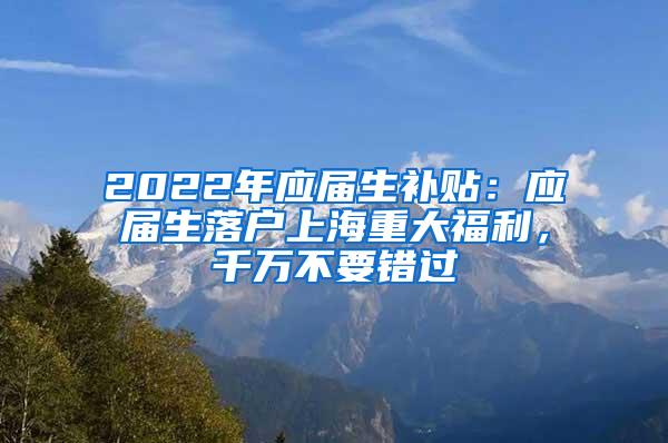 2022年应届生补贴：应届生落户上海重大福利，千万不要错过
