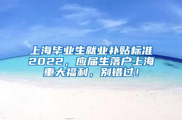 上海毕业生就业补贴标准2022，应届生落户上海重大福利，别错过！